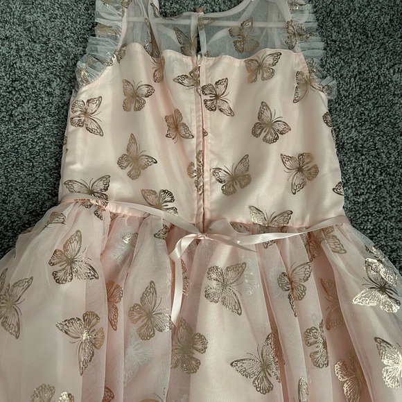 Lilt girls size 14 pink flutter sleeve tulle skirt with rose gold butterfly - Picture 6 of 8